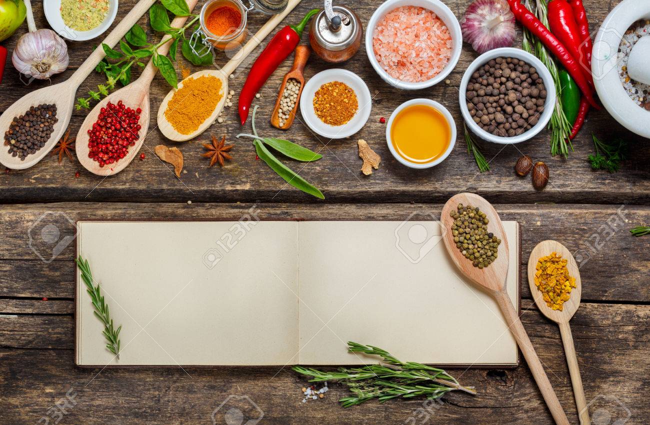44194588 blank book recipes and various spices food background with copyspace.jpg